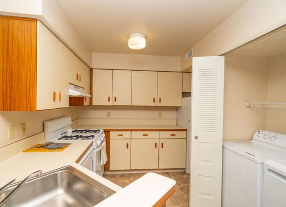 Stainless Steel Sink With Faucet In Kitchen at North Pointe Apartments, Elkhart, IN, 46514