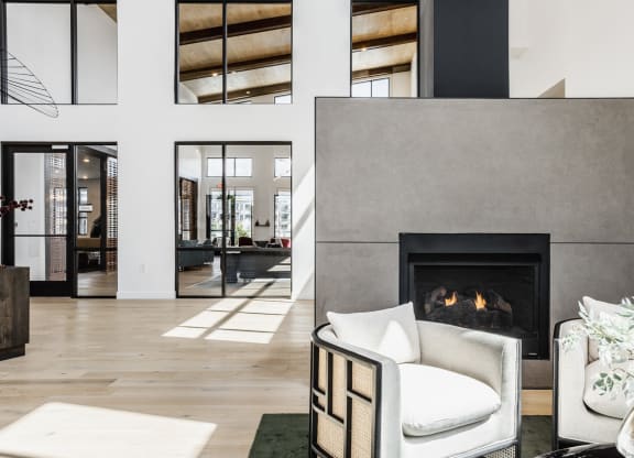 Fireplace Sitting Area at Nuvo Flats, Indiana, 46410