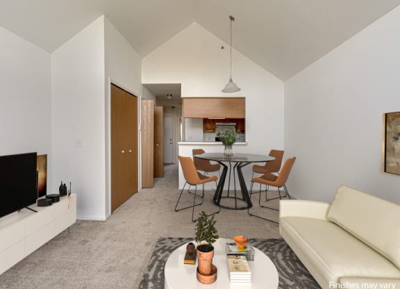 Peony Layout Living Room with Dining Room View at The Harbours Apartments, near Macomb