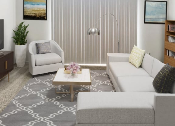 a living room with two couches and a coffee table  at Northport Apartments, Michigan, 48044