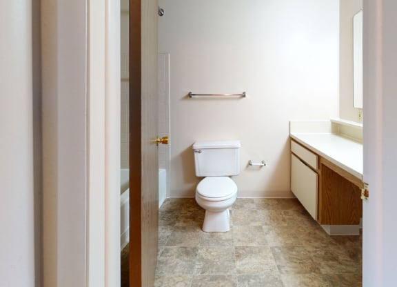 a bathroom with a toilet and a sink at Pine Knoll Apartments, Battle Creek, 49014