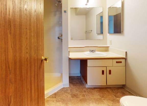 second bathroom with a walk-in shower at Pine Knoll Apartments, Battle Creek, 49014