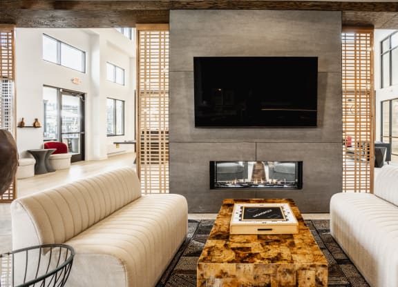 Warm Fireplace Sitting and a television at Upper Vue Flats, Dublin, OH, Ohio