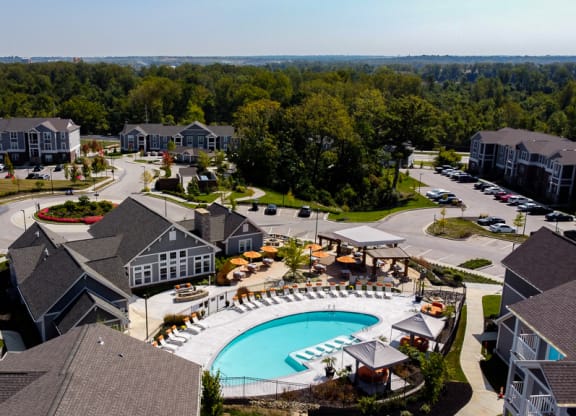 Aerial View Of Pool at River Crossing Apartments, St. Charles, MO, 63303
