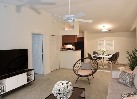 Living Room with Ceiling Fan at Irene Woods Apartments, TN 38017