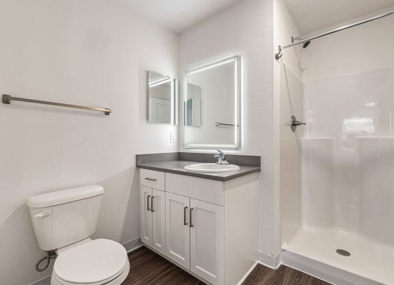 a bathroom with a sink toilet and a shower at Stoney Pointe Apartment Homes, Wichita, KS, 67226