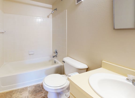 a bathroom with a toilet and a tub and a sink at Swiss Valley Apartments, Michigan, 49509