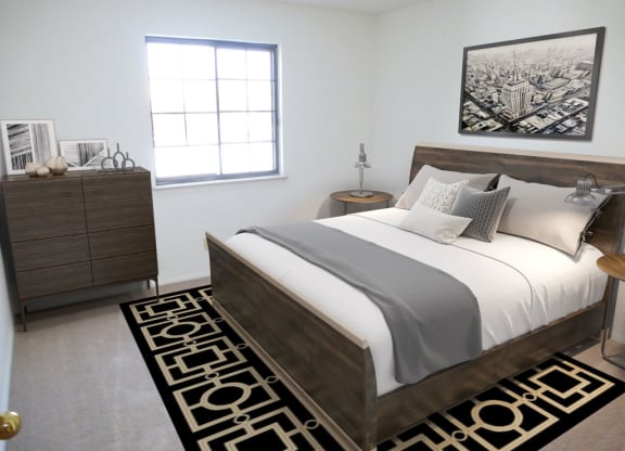 Bedroom with Plush Carpeting at Tanglewood Apartments, Wisconsin 53154