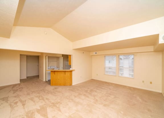 enlarged living room with extra windows and a cathedral ceiling  at Tracy Creek Apartment Homes, Perrysburg, 43551