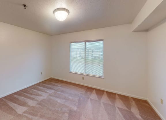 second bedroom with a large window and plush carpeting  at Tracy Creek Apartment Homes, Ohio