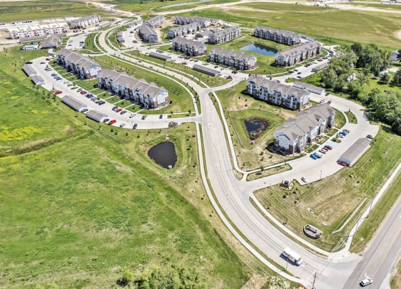 an aerial view of an apartment community at Trade Winds Apartment Homes in Elkhorn, NE 68022