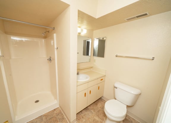 Second Bath with Shower at Trillium Pointe Apartment Homes in Jackson, MI