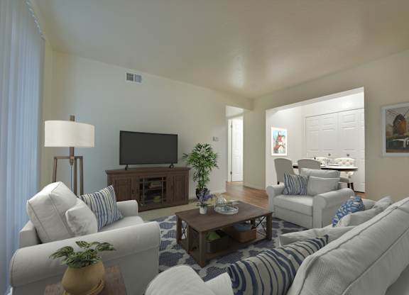 Timberland Layout Living Room at Woodland Place Apartments, Midland, Michigan 48640