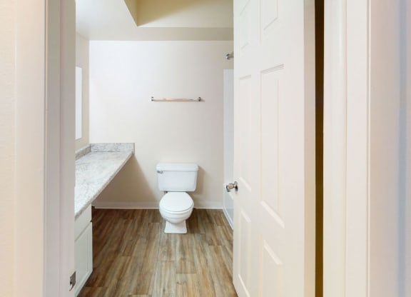 a renovated bathroom with a toilet and a sink at Walnut Trail Apartments in Portage, MI 49002