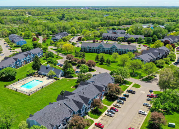 Ariel View Of Park Like Grounds at Walnut Trail Apartments, Michigan, 49002