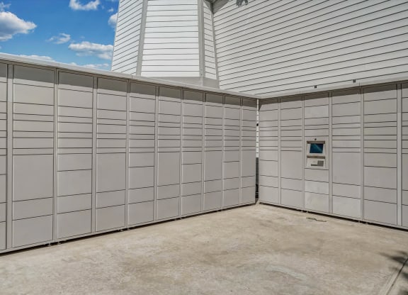 Amazon Hub Lockers for 24/7 package pick up at Waterfront Apartments clubhouse at WaterFront Apartments, Virginia Beach, VA, Virginia