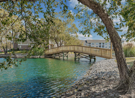 View of the lake with a bridge at WaterFront Apartments, Virginia Beach, VA, Virginia