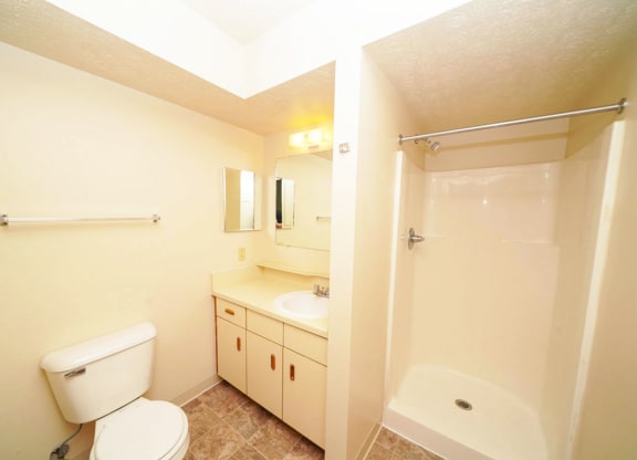 second bathroom with a walk-in shower at Windmill Lakes Apartments, Holland, 49424