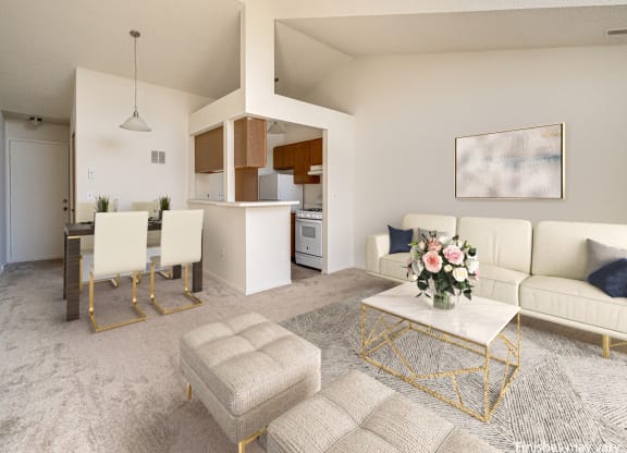 Winterberry Layout Model Living and Dining Areas at The Harbours Apartments, Clinton Twp, Michigan 48038
