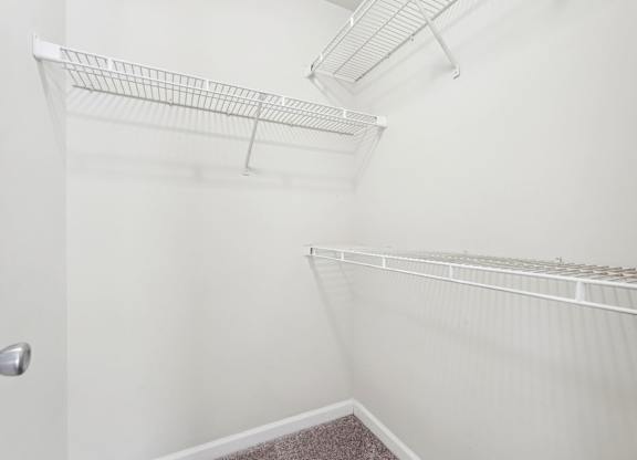 Spacious walk-in closet with shelves.