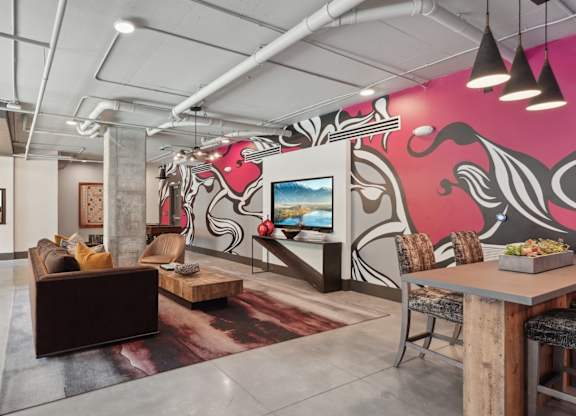 resident clubhouse with couch, TV, pool table,  and much more