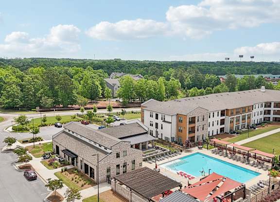 Station 75 birds eye view of pool and buildings