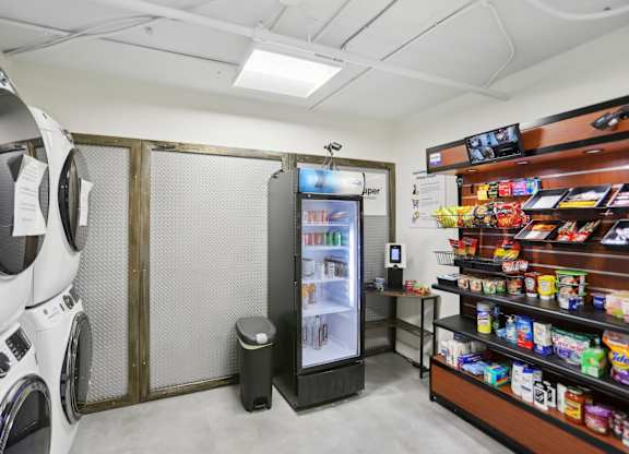 Resident laundry room and convenience store with drinks and snacks