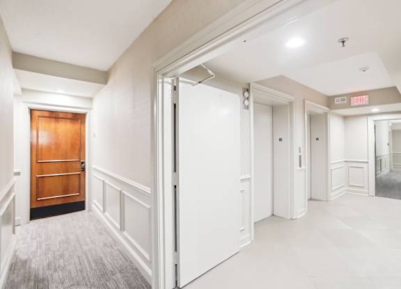 Resident hallway leading to elevators.
