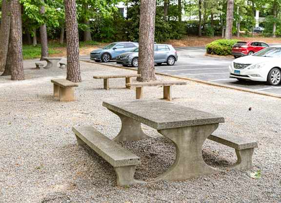 outdoor picnic area with many tables and seating