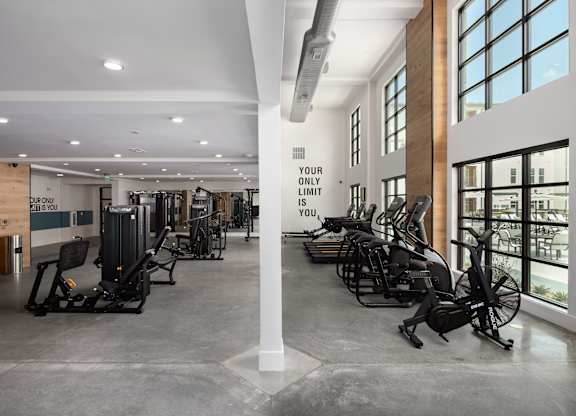 a gym that fits all your needs for any HIIT workout with ellipticals, free weights,treadmills, yoga mats, leg press, smith machine, and motivation