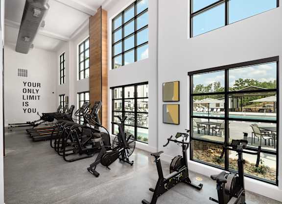 a gym with a sweet view