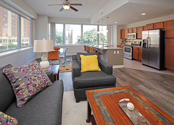 Updated Model Suite with All New LVT Hard Surface Flooring at Residences at 1717 Cleveland OH- Living Area