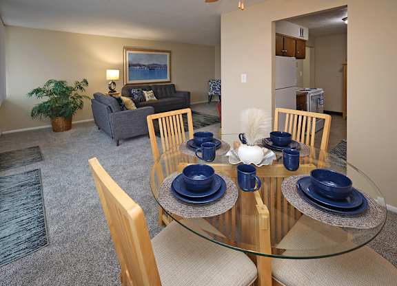 2 Bedroom 2 Bath Model Suite Dining Area at Harbor Crest Apartments in Euclid OH