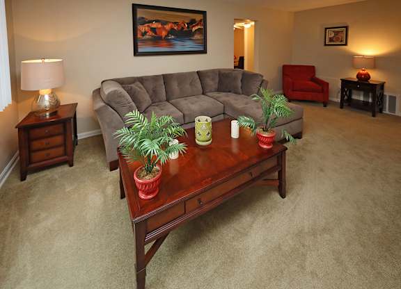 Model Suite Living Room at Morgan Park Apartments in Euclid OH