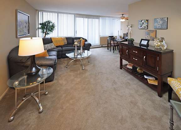 2 Bedroom 1 Bath Model Suite Living Area at Harbor Crest Apartments in Euclid OH
