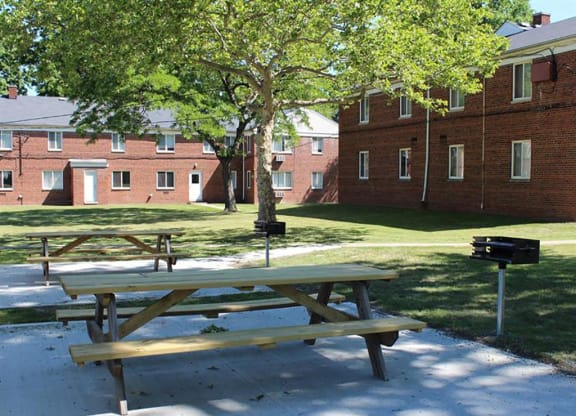 Picnic Area with Tables and Charcoal Grills at Morgan Park Apartments in Euclid, OH