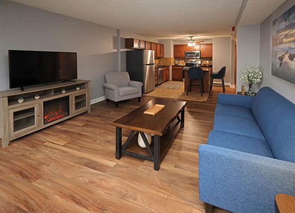 Newly Renovated Model Suite at Reserve Square in Cleveland OH - Living Area with Brand New Hard Surface Flooring
