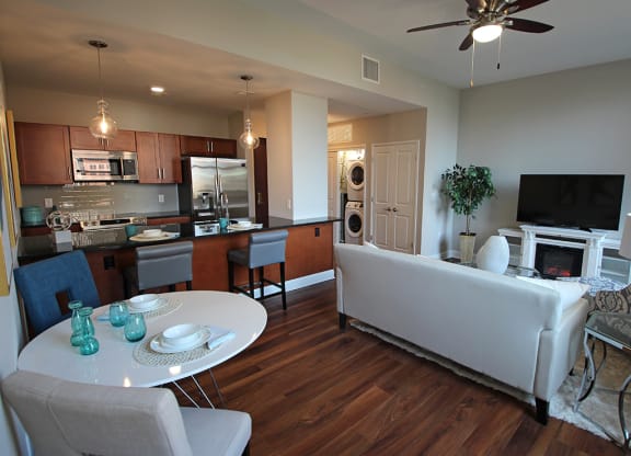 Living Room Interior at The Terminal Tower Residences Apartments, Ohio