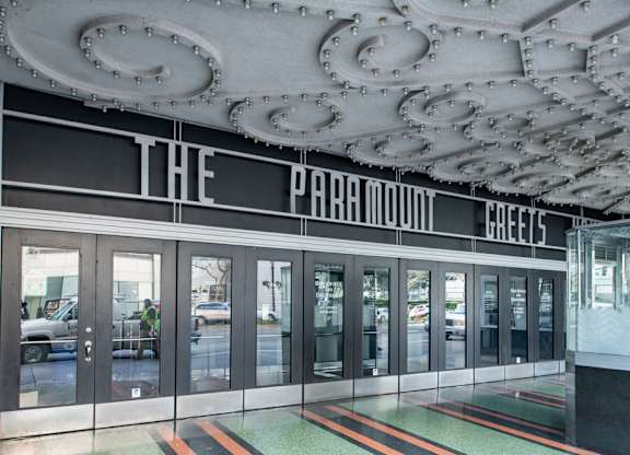 The Paramount Cafe has a modern design with a black and white color scheme.