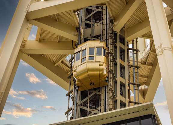 Exterior elevator shaft with structural framework at Axis Seattle Apartments, Seattle, WA
