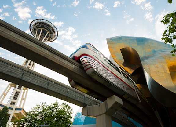 Center monorail and space needle view at Axis Seattle Apartments, Seattle, WA 98109