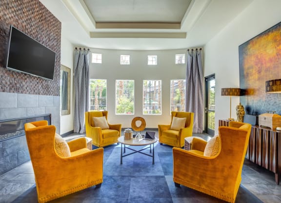 Clubroom with lounge seating and TV