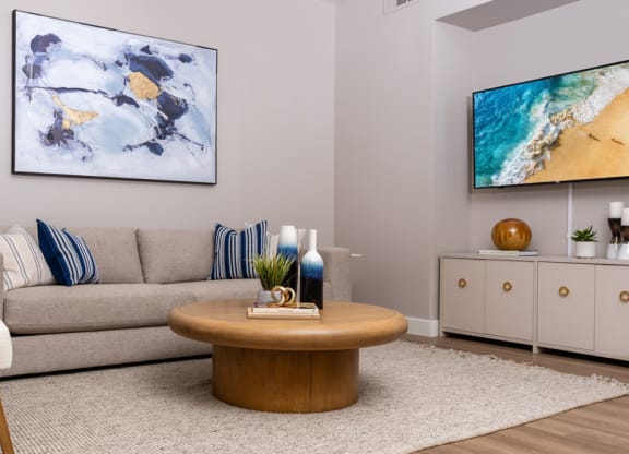 a living room with a couch and a coffee table