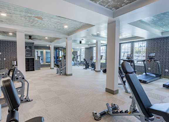 State-Of-The-Art Fitness Center Equipped With Strength Training And Cardio Machines, Yoga Balls, And Plenty Of Windows at Bayswater Apartments, Burlingame, 94010