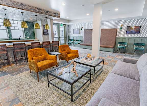resident  lounge with stylish seating at Bayswater Apartments, Burlingame, 94010