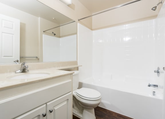 a bathroom with a sink toilet and bathtub