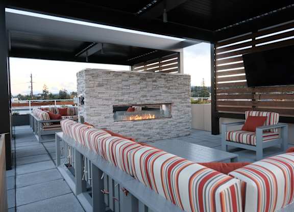 bayswater rooftop lounge with fireplace at Bayswater Apartments, Burlingame, 94010