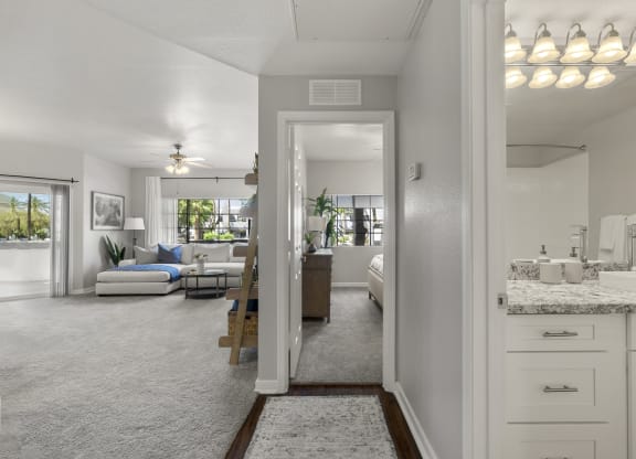 the enclave at homecoming terra vista living room and kitchen at Vaseo Apartments, Phoenix Arizona