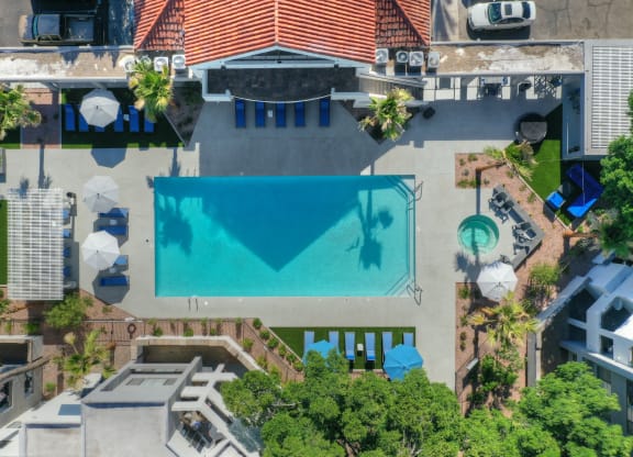 a birds eye view of a resort with a swimming pool at Vaseo Apartments, Arizona, 85022