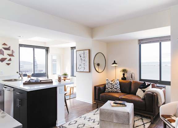 Decorated Living Room With Natural Light at Towers at Rincon, San Francisco, CA, California